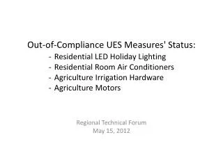 Out-of-Compliance UES Measures' Status: