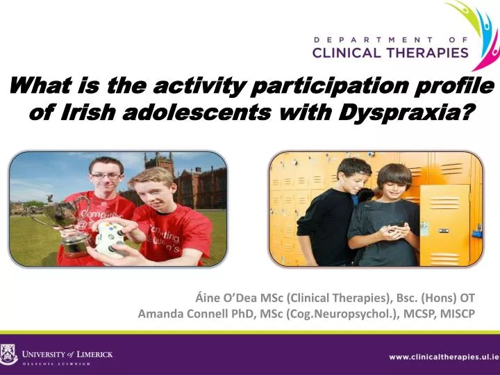 what is the activity participation profile of irish adolescents with dyspraxia