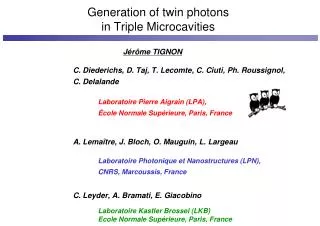 Generation of twin photons in Triple Microcavities