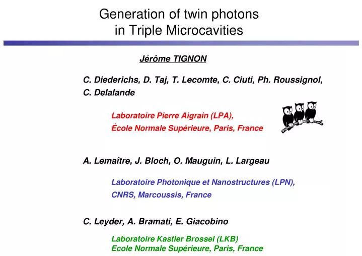 generation of twin photons in triple microcavities