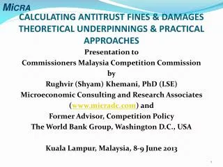 CALCULATING ANTITRUST FINES &amp; DAMAGES THEORETICAL UNDERPINNINGS &amp; PRACTICAL APPROACHES