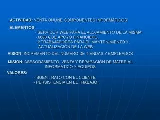 ACTIVIDAD: VENTA ONLINE COMPONENTES INFORMÁTICOS