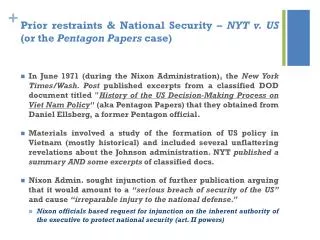 Prior restraints &amp; National Security – NYT v. US (or the Pentagon Papers case)