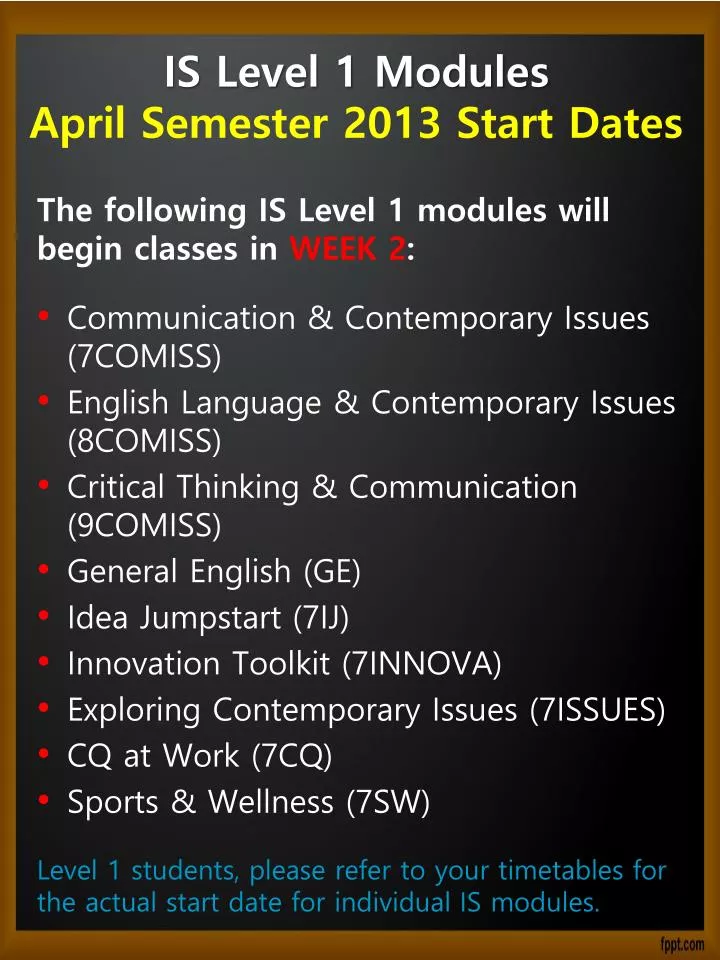 is level 1 modules april semester 2013 start dates