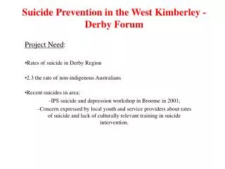 Suicide Prevention in the West Kimberley - Derby Forum