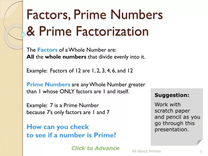 factors prime numbers prime factorization