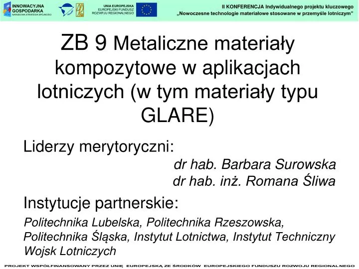 zb 9 metaliczne materia y kompozytowe w aplikacjach lotniczych w tym materia y typu glare