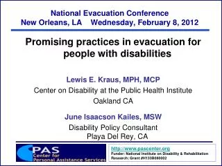 National Evacuation Conference New Orleans, LA Wednesday, February 8, 2012