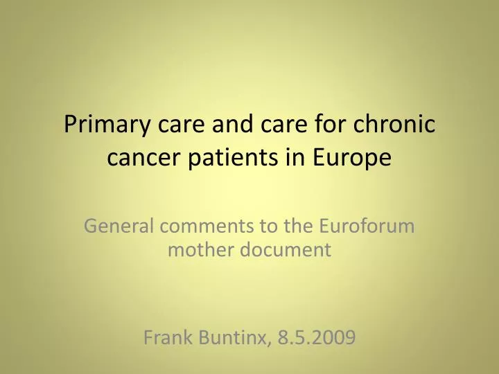 primary care and care for chronic cancer patients in europe