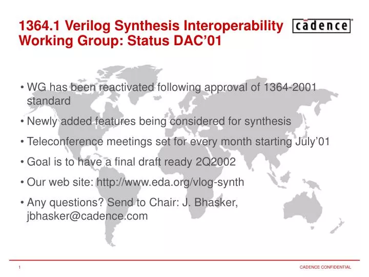 1364 1 verilog synthesis interoperability working group status dac 01