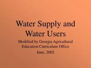 Water Supply and Water Users