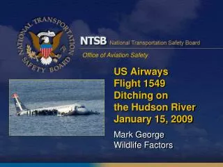 US Airways 	Flight 1549	 	 	Ditching on 	the Hudson River 	January 15, 2009 Mark George 	Wildlife Factors