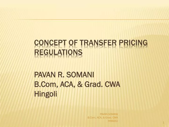 concept of transfer pricing regulations