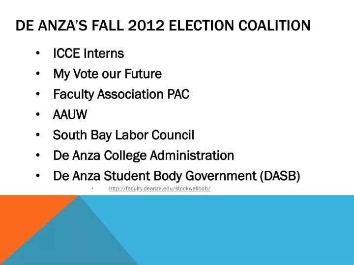 de anza s fall 2012 election coalition