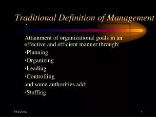 Traditional Definition of Management