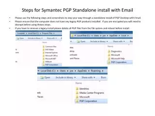 Steps for Symantec PGP Standalone install with Email