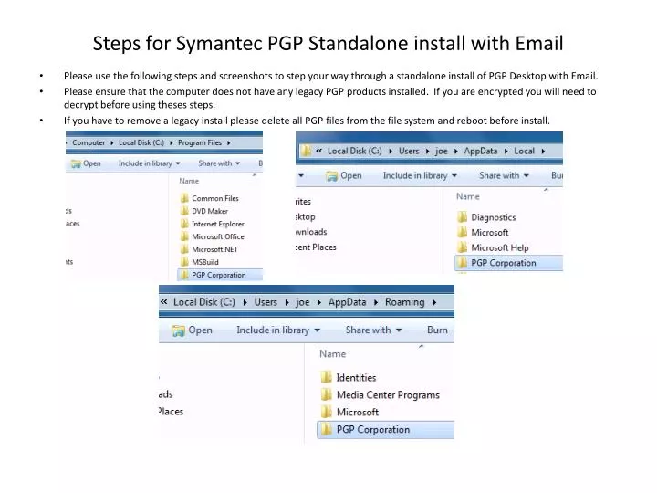 steps for symantec pgp standalone install with email