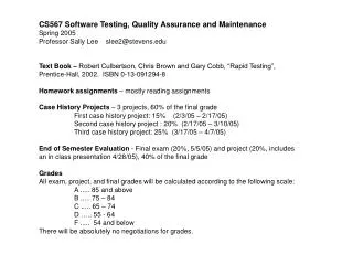 CS567 Software Testing, Quality Assurance and Maintenance Spring 2005 Professor Sally Lee slee2@stevens.edu