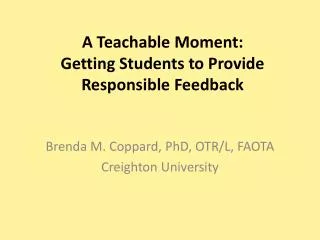 A Teachable Moment: Getting Students to Provide Responsible Feedback