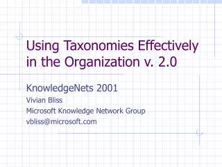 Using Taxonomies Effectively in the Organization v. 2.0