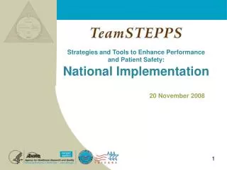 strategies and tools to enhance performance and patient safety national implementation