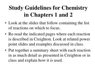 Study Guidelines for Chemistry in Chapters 1 and 2