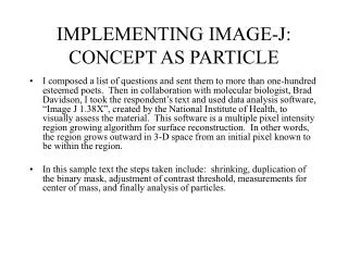 IMPLEMENTING IMAGE-J: CONCEPT AS PARTICLE