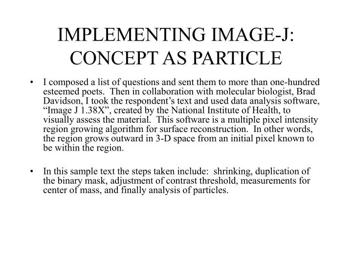 implementing image j concept as particle