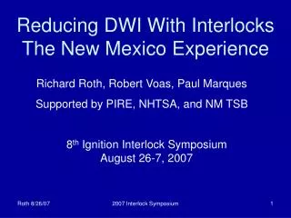 Reducing DWI With Interlocks The New Mexico Experience