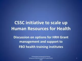 CSSC initiative to scale up Human Resources for Health