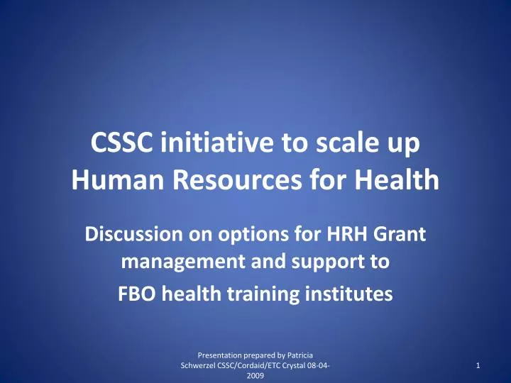 cssc initiative to scale up human resources for health