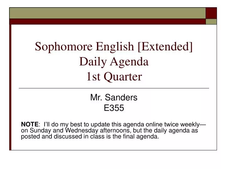 sophomore english extended daily agenda 1st quarter