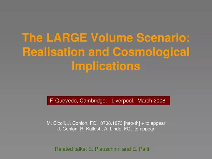 the large volume scenario realisation and cosmological implications