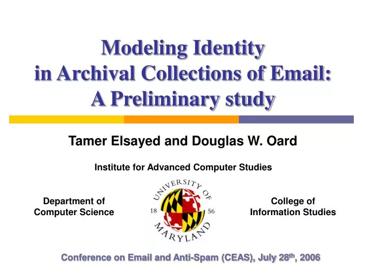 modeling identity in archival collections of email a preliminary study