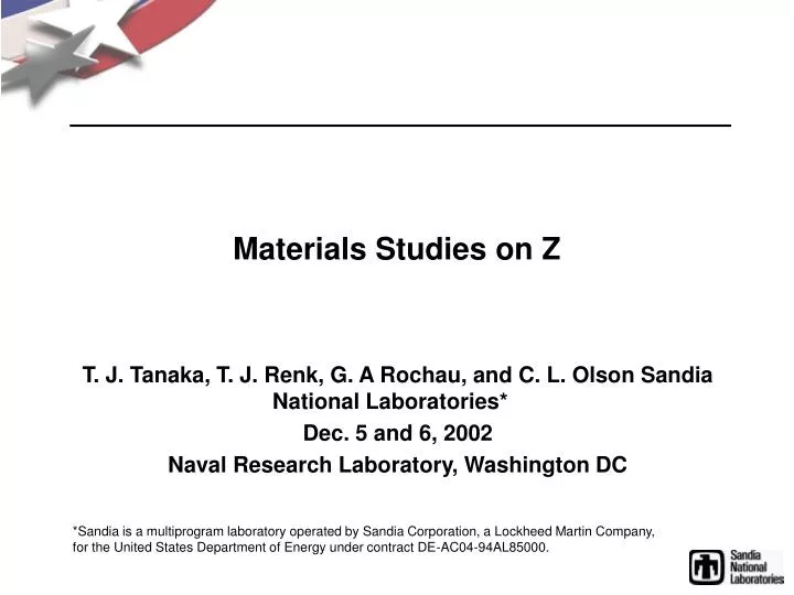 materials studies on z