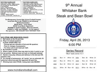 9 th Annual Whitaker Bank Steak and Bean Bowl