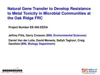 Natural Gene Transfer to Develop Resistance to Metal Toxicity in Microbial Communities at the Oak Ridge FRC