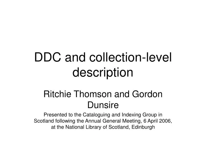ddc and collection level description