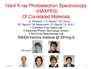 Hard X-ray Photoelectron Spectroscopy (HAXPES) Of Correlated Materials A. Chainani, 1,2 Y. Takata, 1 * M. Oura, 2