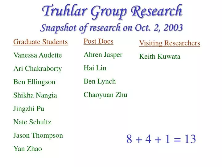 truhlar group research snapshot of research on oct 2 2003