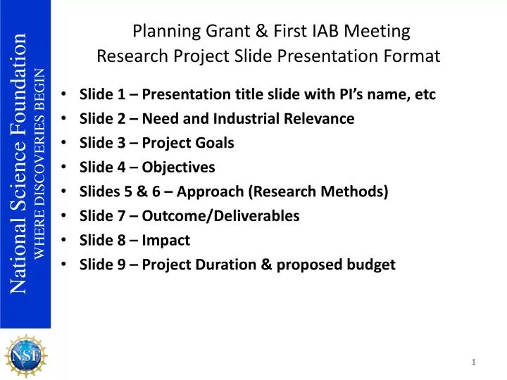 planning grant first iab meeting research project slide presentation format