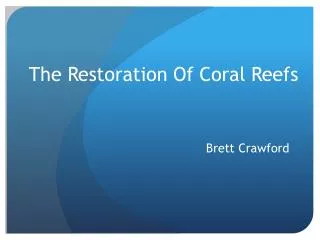 The Restoration Of Coral Reefs