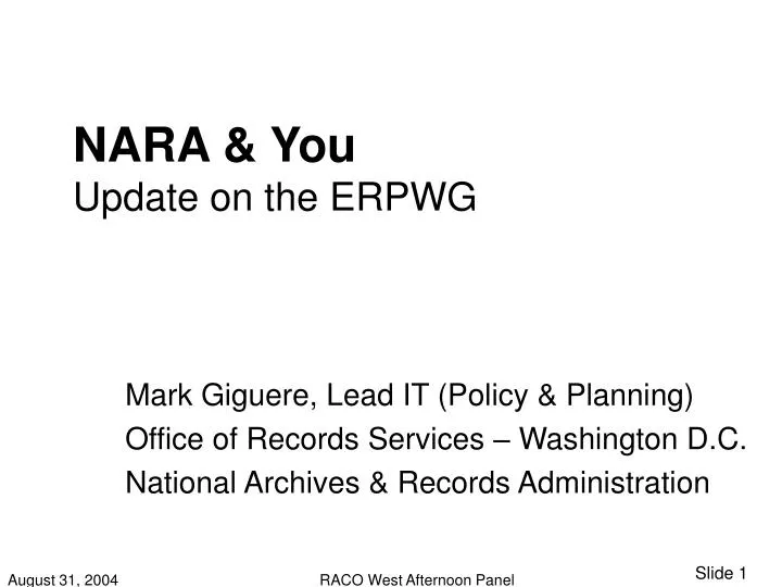 nara you update on the erpwg