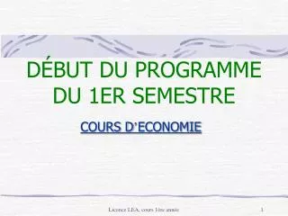 d but du programme du 1er semestre
