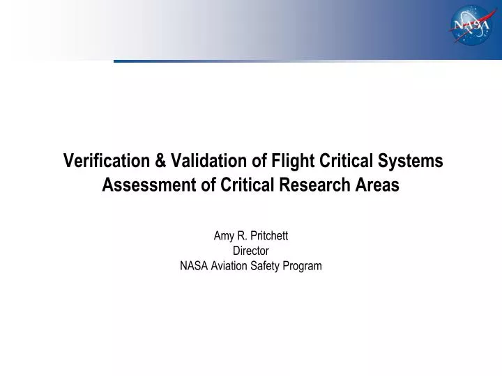 verification validation of flight critical systems assessment of critical research areas