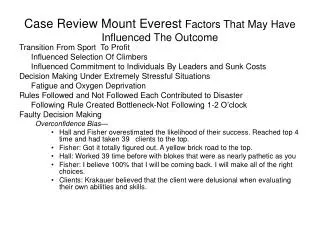 Case Review Mount Everest Factors That May Have Influenced The Outcome