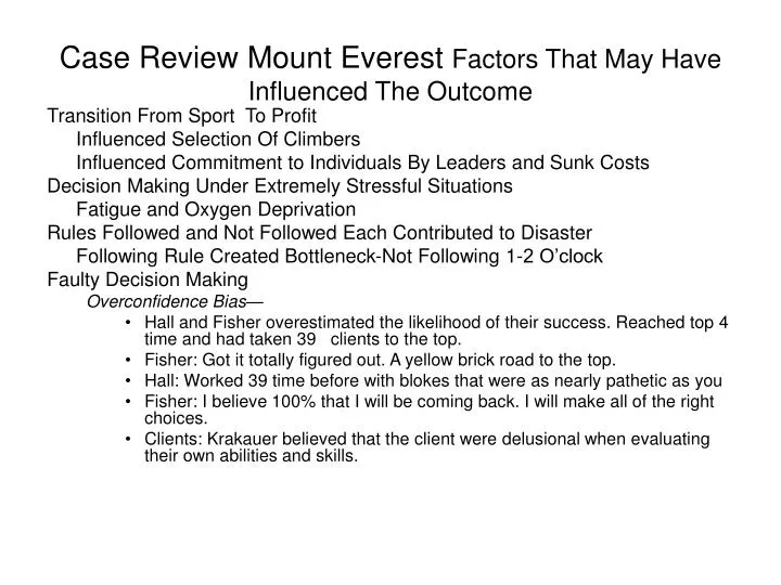case review mount everest factors that may have influenced the outcome