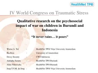 IV World Congress on Traumatic Stress