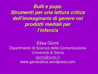 Progetto di “educazione alla differenza di genere attraverso i media”, per genitori e educatori/eucatrici delle scuole p