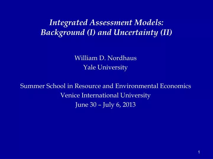 integrated assessment models background i and uncertainty ii